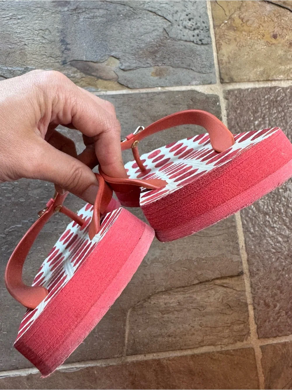 Coach Coral Polka Dot Flip Flop Sandals